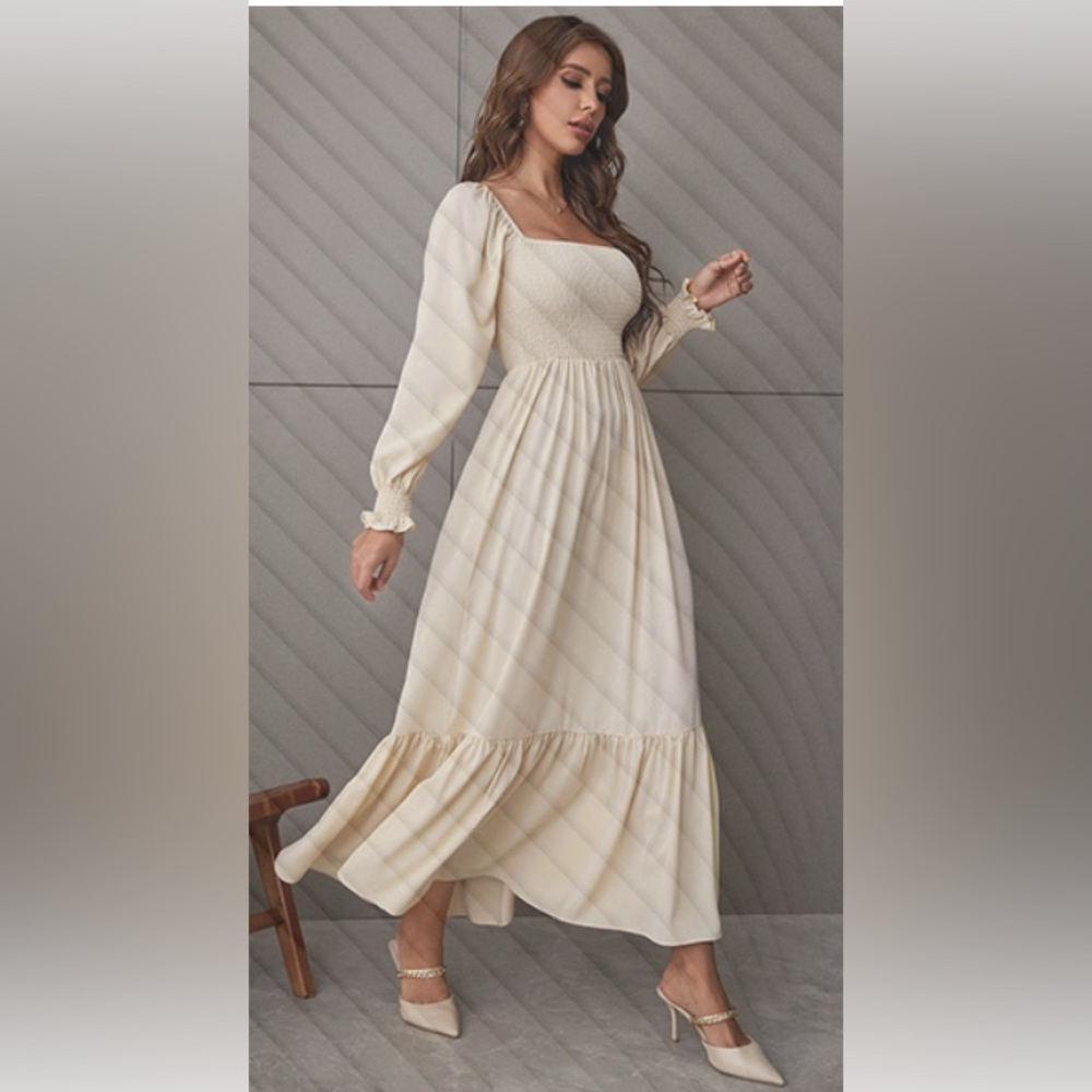 NWOT Smocked Ruffled Hem Maxi Dress